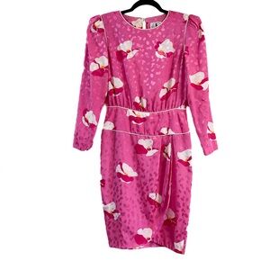 Flora Kung Vintage Pink White Floral Dress Women’s 3/4 Sleeve Summer Spring Sz 6